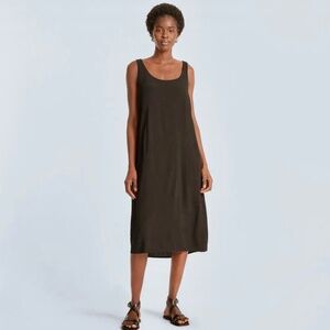 EVERLANE THE NAIA RIPPLE TANK Black Midi Dress, size M, Minimalist Quiet Luxury